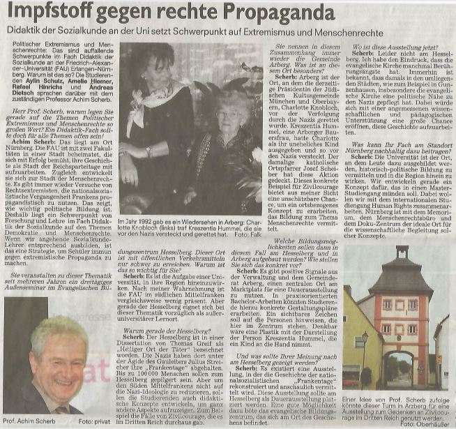 Zeitungsartikel "Impfstoff gegen rechte Propaganda" aus den Nürnberger Nachrichten vom 21.02.2017